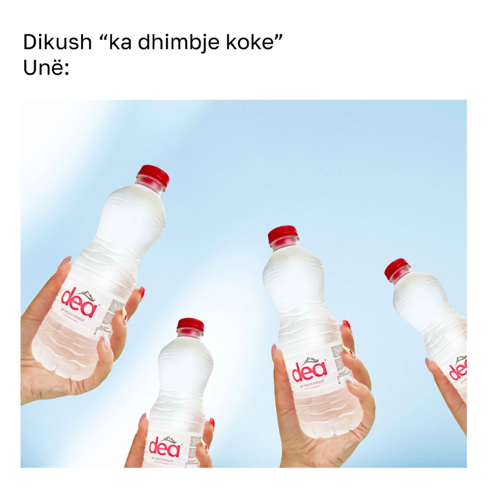 Dea water bottles against blue sky