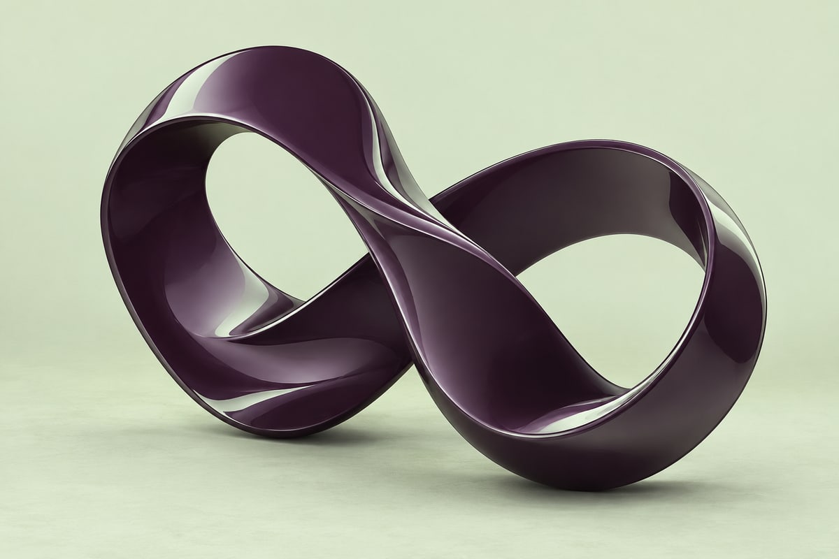 A flowing plum ribbon sculpture on a pale mint background, inspired by Bleona Alija’s visual identity.
